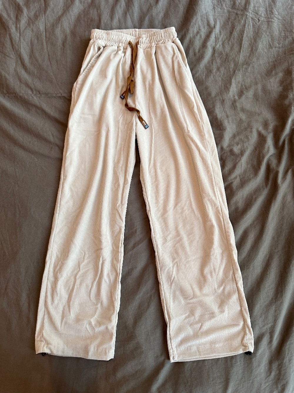 Ivory Corduroy Drawstring Pants, women’s XS/S or waist 26-27